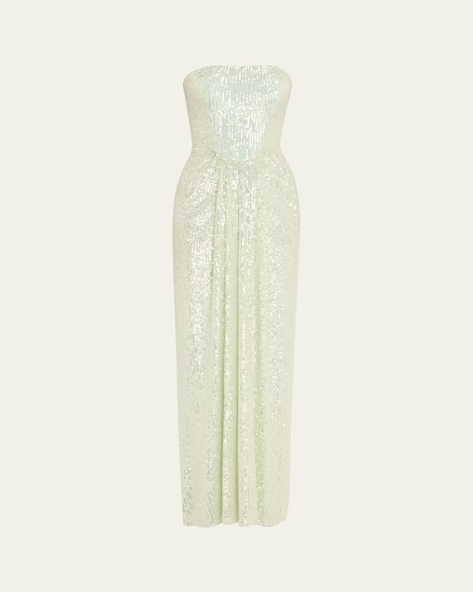Sequined Long Strapless Stretch Gown